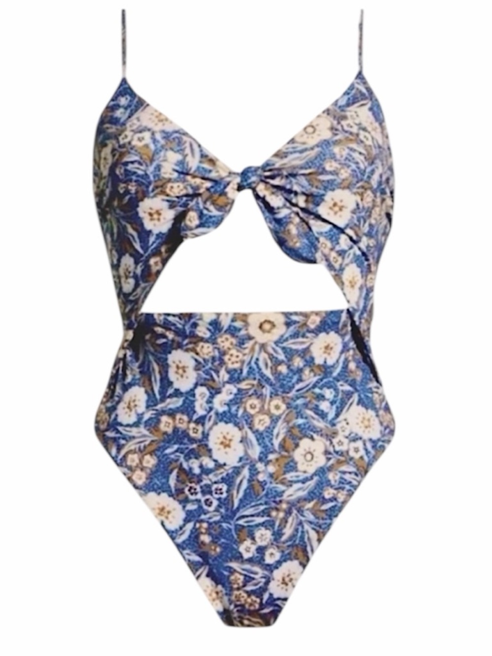 Veronica Beard Aniston Dark Blue and Beige Cutout One-piece Swimsuit